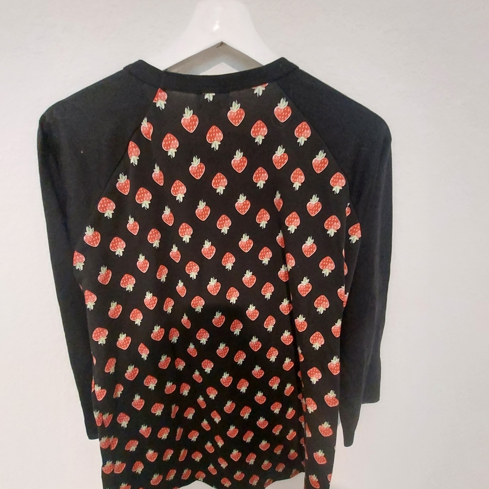LuLaRoe Black Top with Pink Strawberry Print - Picture 2 of 3